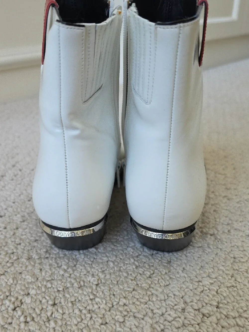 Calvin Klein White Pointed Toe Patent Ankle Boots